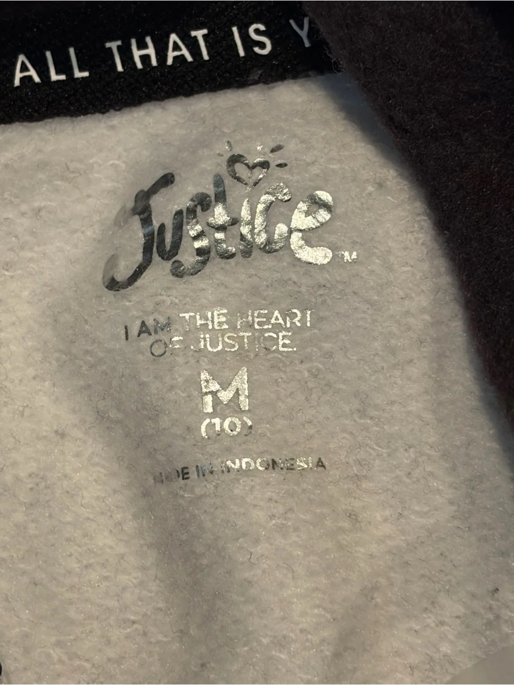 Justice Black & White Split Hoodie with Graphic Flower and Smile Patch